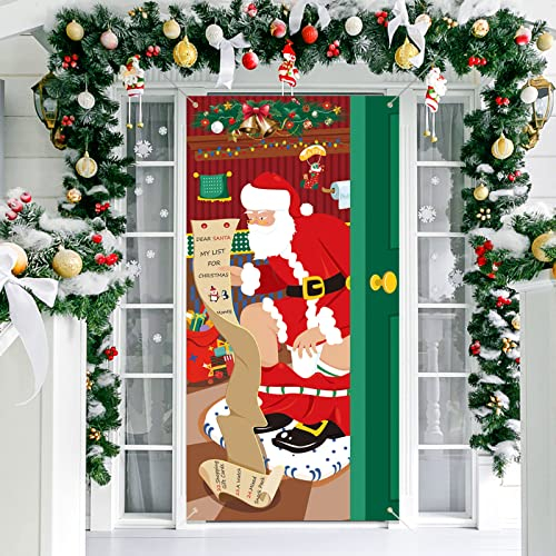 DPKOW Lustig Weihnachtsmann Banner für Weihnachtsdekoration, Türabdeckung aus Stoff Weihnachten Tür Banner Weihnachtsposter Wand Deko, Weihnachten Draußen Hintergrund Dekoration, 180 * 90 cm