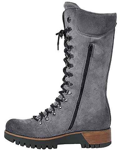 FGUUTYM Stivali invernali da donna a gambo lungo, con chiusura lampo laterale, in pelle scamosciata, grigio., 38 EU