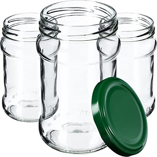 KADAX 100st Einmachgläser 315 ml mit fi66 mm Schraubdeckel für Honig, Dessert, Marmeladen | Luftdichte Gläschen, Einmachglas, Rundgläser, Konfitürengläser, Honiggläser (100 Stück, Grün)
