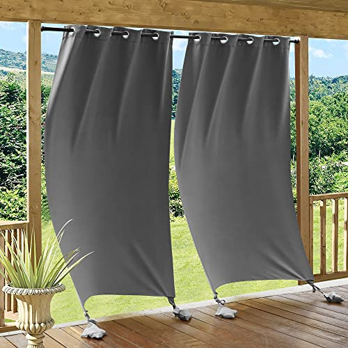 PONY DANCE Outdoor Vorhang Wetterfest mit Ösen 2er Set H 213 x B 132 cm Verdunklungsvorhänge mit Gewichteten Säcken für Pavillon & Terrasse Outdoor Gardinen Wasserdicht, Grau