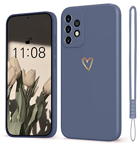 Mitetabo für Samsung Galaxy A52 5G 4G/A52S 5G Hülle Gold Liebesherz, Handyhülle Samsung Galaxy A52 Mädchen Case Weich Silikon Slim Kratzfeste Gold Love Schutzhülle für Samsung A52/A52s 6.5 Grau
