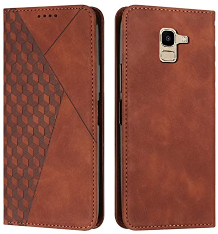 KOUYI Kompatible mit Samsung Galaxy J6 2018 Hülle, Retro Premium PU Leder Weich TPU Klapphülle Kartenfächer Magnetic Standfunktion Flip Wallet Shockproof Handyhülle (Braun)