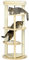 PawHut Árbol Rascador para Gatos de Madera 123,5 cm Torre Escalador para Gatos con Múltiples Plataformas Cama Desmontable y Cojines Ø54x123,5 cm Roble