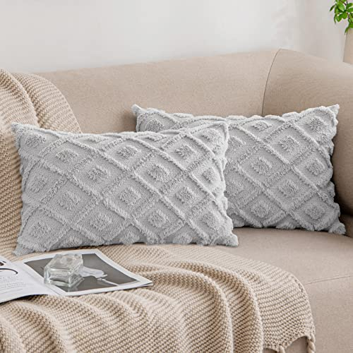 MIULEE Kissenbezüge 2er Set Wolle Sofakissen Sanft Dekokissen Weich Kissenbezug Couchkissen Dekorativ Zierkissenbezug für Sofa Bett Wohnzimmer Schlafzimmer 30x50 cm Hellgrau