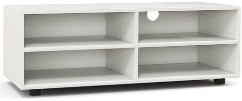 Multigot TV Stand for TVs up to 40/55, Wooden TV Console Table with 4/6 Storage Compartments, 3-Tier Media Console Unit Entertainment Centre for Living Room (White, 4 Cubes-90 x 39 x 33cm)