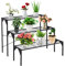 GOPLUS Estantería de Metal para Macetas, Estantería Escalera Decorativa para Plantas con 3 Niveles en Interior y Exterior, Soporte Rectangular de Almacenamiento de Macetas en Patio, Terraza, Negro