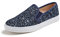 Feversole Women's Fashion Slip-On Trainer Casual Flat Loafers，Skater Pumps Trainers Sneakers Shoes Night Blue Glitter Size 6