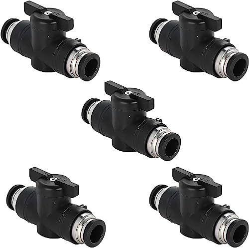 Lot de 5 Raccords Pneumatiques de 6 mm - Robinet d'Arrêt à Air Comprimé - Tuyau Rond - Tête Directe pour Raccord Rapide à Gaz