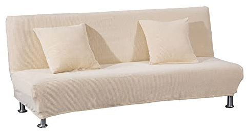Meigeh Sofabezug ohne armlehnen Stretch Armlose sofaüberwurf Sofahusse Ohne Armlehne 2 sitzer Sofa Abdeckung Schlafsofa bezug cremefarben, kein Kissenbezug