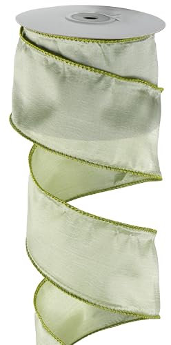 DINDOSAL Sage Green Christmas Wired Ribbon 2.5 x 10 Yard for Tree Decorations, Topper Bows, Wreaths, Crafts, Home Decor, Gift Wrapping