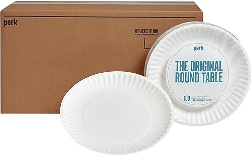 Perk Piatti di carta economici, 9 pollici, bianco, 1000/cartone