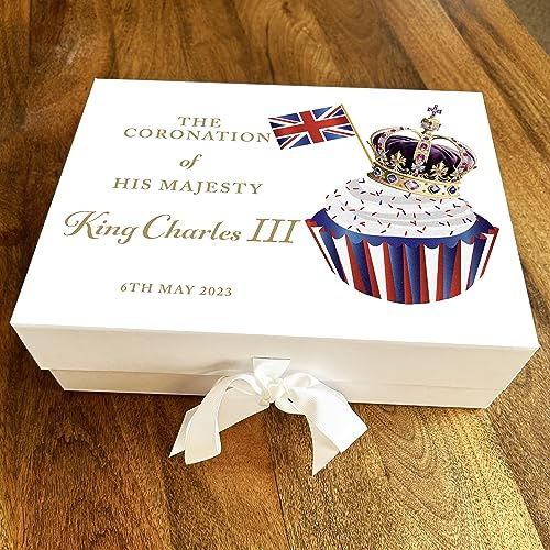 Fingerprint Designs UK Flag Cupcake Purple Crown King Charles III Coronation Personalised Gift Box | Custom Sweet Treat Hamper Personalized Gift Box