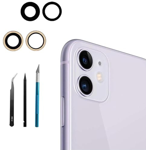 2 Pcs/Set 11 Camera Glass Lens Replacement for iPhone 11 Back Rear Camera Glass Lens Cover Replacement+Repair Tool Kit, Anti-Lens Scratch & Waterproof