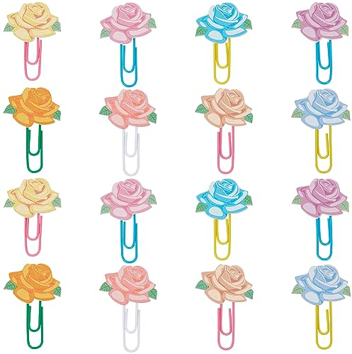 CRASPIRE 80Pcs Rose Paper Clips Flowers Leaf Binder Paperclips Clamps with Clear Box Bookmarks Metal Planner Memo Dispenser for Office Supplies School Home File Note Page Sorting and Organizing