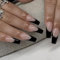 Faux Ongles Long MouyouGlow,allerine Nude Rose Noir French Press on Nails avec Colle à Ongles,Black Tips Acryl Fake Nails