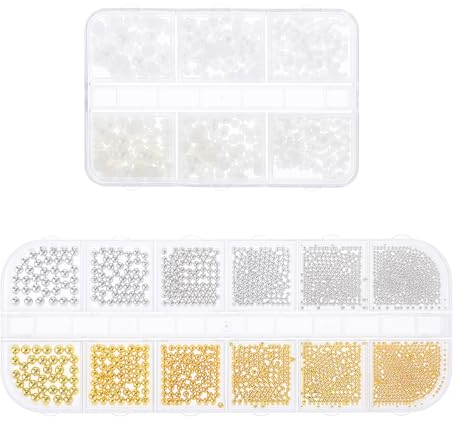 YuxianLB 2 Boxen Nail Art Charms Nagel Perlen Nagel Steine Flache Rückseite Perlen Klein Gold Silber Stahl Ball Nagelschmuck Für Gelnägel Caviar Beads Für Nagelkunst Bekleidung DIY Basteln