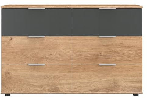 Lomadox Kommode Schubkastenkommode mit 6 Schubladen, Graphit und Eiche