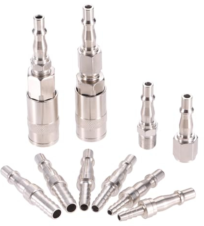 12pcs BSP Air Compressor Fittings,1/4 Air Line Connectors, with Male Female Thread, Airline Fittings with Hose Barb for 6, 8 & 10mm Hose