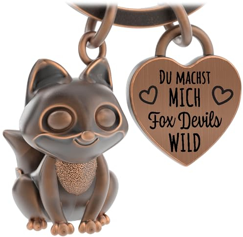 LANOLU Schlüsselanhänger Fuchs Fuchsi, Partner Schlüsselanhänger Mann, Freundin, Freund, Paar geschenke für beide mit Herz und Liebe, Glücksbringer aus Metall