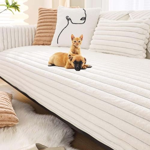 YWQJL Sofabezug Ecksofa 2/3/4 Kaninchen Plüsch Couch/Sofa Bezüge, Universelle rutschfeste Couch Bezug L-Form Sofaschoner Katze Waschbar Sofaschutz Sofaüberwurf Sofa Überwurf(A12,90x210cm)