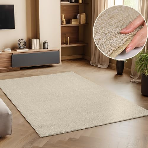 SIMPEX Eleganter Wohnzimmer-Teppich Robuster, Melierter Schlingenteppich in Einfarbig mit Struktur, Modernes Cut-Loop Design Grösse: 280 x 370 cm, Farbe: Beige