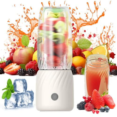 Generic Portable Blenders Rechargeable Mini Juicer, Handheld Mini Personals Electric Juicer for Vegetables and Fruit, USB Rechargeable Mini Juicing Cup for Outdoor Sports Travel Home Office(White)
