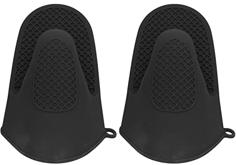 Silicone Oven Gloves, Mini Pot Holder Grips Mitt, Heat Resistant Pinch Finger Protector for Kitchen Cooking Baking from Hot Plate Pot Dish and Bowl 2 Pieces (Black)