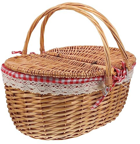 Yardenfun Wicker Picknickkorb Mit Deckel Handgefertigter Aufbewahrungskorb Für Camping Und Outdoor Rustikaler Korb Für Obst Snacks Und Haushaltsgegenstände
