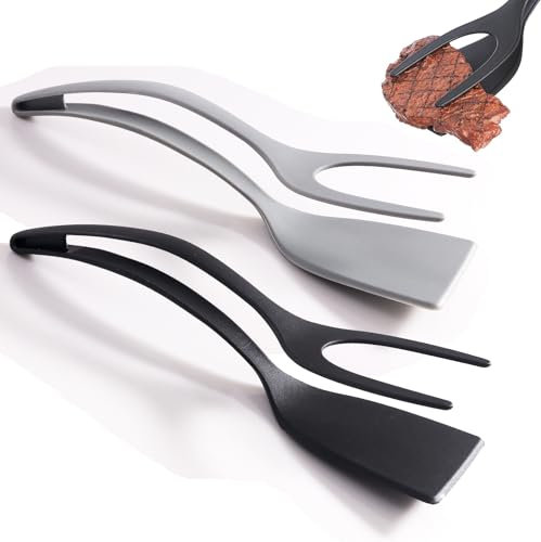2 in 1 Spatula Tong Egg Spatula, Antihaft-Lebensmittelklammer für Küchenutensilien für Wenden von Spiegeleiern, Pfannkuchen, Brot(schwarz + grau)