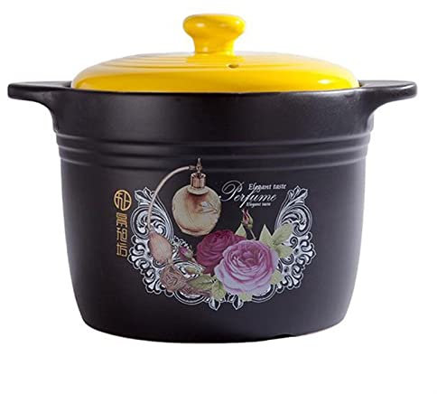 Chinese Cookware Casserole, Ceramic Casserole Clay Pot Casserole Household Ceramic Heat- Resistant Crock Pot Stew Pot with Double Handle and Yellow Lid (Size : 5L)