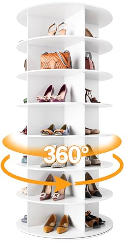 MAGIC UNION Drehbares Schuhregal, Turm, 7 Etagen, weiß | Vertikal drehendes Schuhregal, drehbar, 360° drehbares Schuhregal, Aufbewahrung, rundes Karussell, drehbarer Schuhschrank