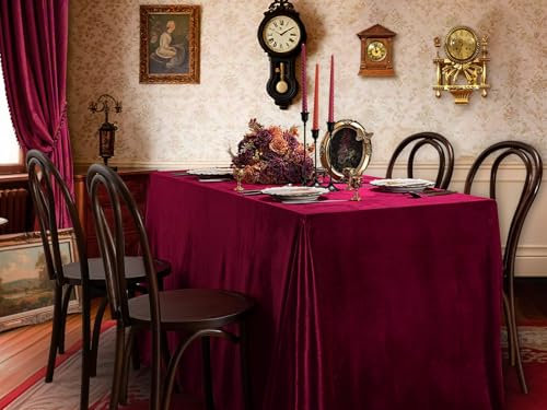 SoarDream Samt-Tischdecke, 152,4 x 250,9 cm, weiche, rechteckige Tischauflage für Weihnachten, Kuchen, Tisch, Urlaub, Abendessen, Burgunderrot