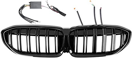 Auto Front Stoßstange Grill LED Licht Alle Schwarz Racing Grille Kompatibel for BMW G30 G38 5 Serie 525i 530i M5 540i 2021-2022 Accessiorse