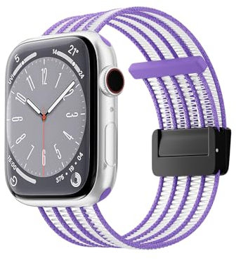BolYel Cinturino Compatibile con Cinturini Apple Watch 42mm 44mm 45mm Donne Uomini, Nylon Braccialetto Traspirante Leggero Armband per iWatch Serie 9 8 7 6 5 4 3 2 1 SE, Viola