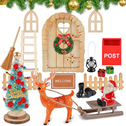 Set 27 Pezzi Accessori per Gnomo, Decorazione Natalizia Danese Con Catena Luminosa per Porta Delle Fate, in Legno, Miniature, Statuette