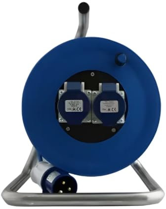 CONNEXION 50m Cable Reel 240V Outdoor Extension Lead 2 Way 16 Amp Sockets and Plug IP44 Rated 2.5mm Heavy Duty Cable
