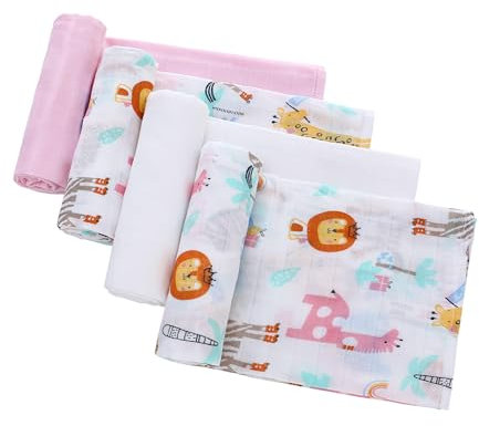 LAT Musselintücher für Babys, 70x80cm 4er Pack Mullwindeln Spucktücher Mulltücher 100% Baumwoll Weich und Atmungsaktiv für Neugeborene Mädchen und Jungen (Giraffe+Rosa+Weiß)
