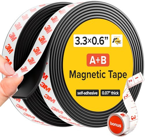 Rollo de cinta magnética flexible, tiras magnéticas autoadhesivas fuertes para mosquiteras, proyectos de bricolaje y más | Cinta magnética adhesiva cortada a medida (A+B)