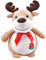 Kögler 20093 - Weihnachtliches Plüschtier, Rentier mit roter Schleife und Weihnachtsmützen-Stickerei, ca. 34 cm, Hellbraun