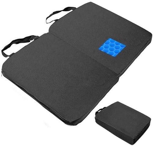NVGFTG Gelkissen Sitzkissen Faltbar, Gel Sitzkissen, Waben-Design, Gel Seat Cushion, Doppelt Dickes Gelkissen zur Linderung von Rückenschmerzen, Tragbar Reisen Stuhlkissen für Auto Büro Rollstuh Stuhl