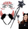 Karneval Kostüm Damen,Teufelshörner Glitzer Tattoo Gesicht Steine,Hörner Haarreif Rot,Schwarz Zauberstab,Hörner Haarreifen Männer Damen,Kopfschmuck Teufel Accessoire Party, (Rotes Teufelshorn)