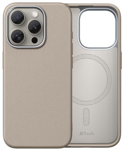 JETech Cover Sottile per iPhone 15 Pro 6,1 Pollici Compatibile con MagSafe, Custodia Morbida in TPU Antigraffio Antiurto per con Design della Texture in Pelle, Non in Pelle (Titanio Naturale)