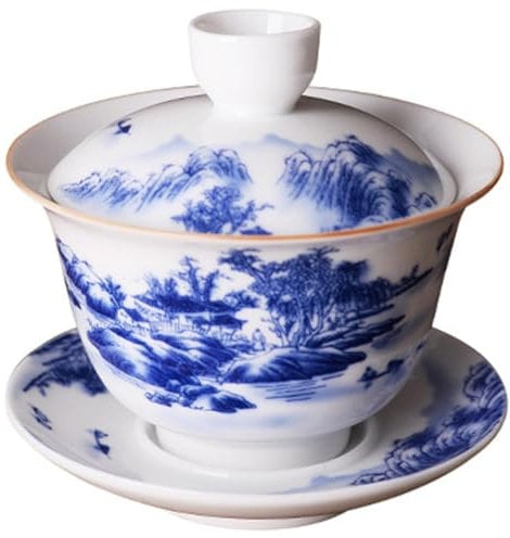 MAGICLULU Chinesisches Vintage Teetassen-set – & Weiße Porzellanterrine – Teeschale mit Deckel – Keramik – Design – Teekollektion