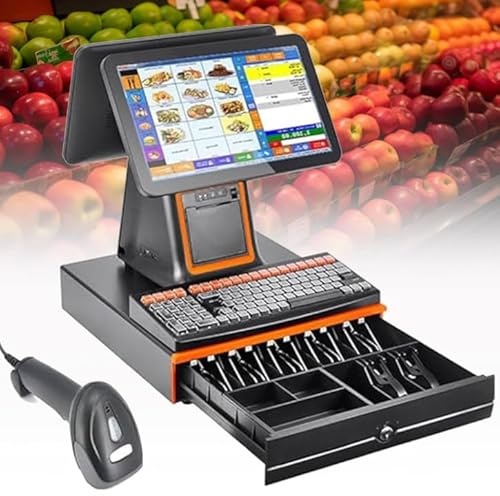 ZHPPED Caisse enregistreuse Intelligente, Caisse enregistreuse Tout-en-Un, Moniteur de Caisse à écran Tactile LCD, Terminal de Point de Vente avec Scanner Portable,Black