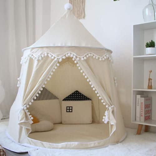 Spielzelt für Kleinkinder, Prinzessin Prinz Schlosszelt für Indoor, Kinderzelt für Spiel und Spaß im Kinderzimmer, Kinder Zelte für Zimmer, mit Tragetasche, Geschenk für Kinder (Helles Beige)