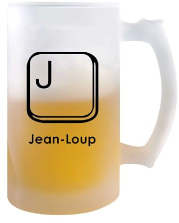 Verre à Bière Jean-Loup Lettre Clavier | Chope de Bière Pinte | Idée Cadeau Prénom Informaticien Geek Gamer Anniversaire Papa Collègue Départ Retraite Noël