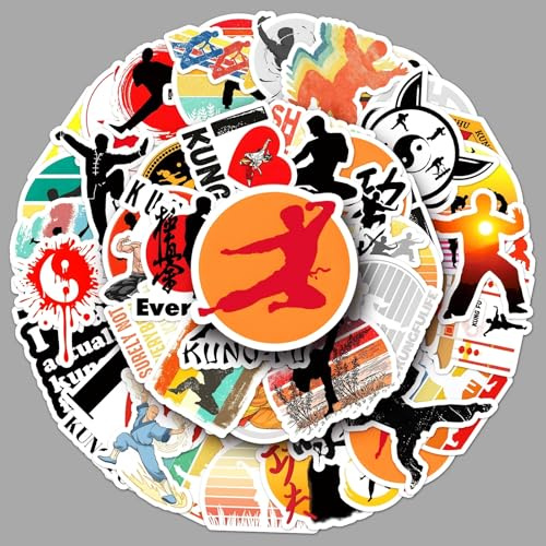 AUCEKO 50 Stück Kung Fu Aufkleber Pack Kung Fu Sticker Set wasserdichte Vinyl Sticker für Laptop Kinder Autos Motorrad Fahrrad Skateboard Gepäck Koffer Computer Aufkleber Graffiti Decal