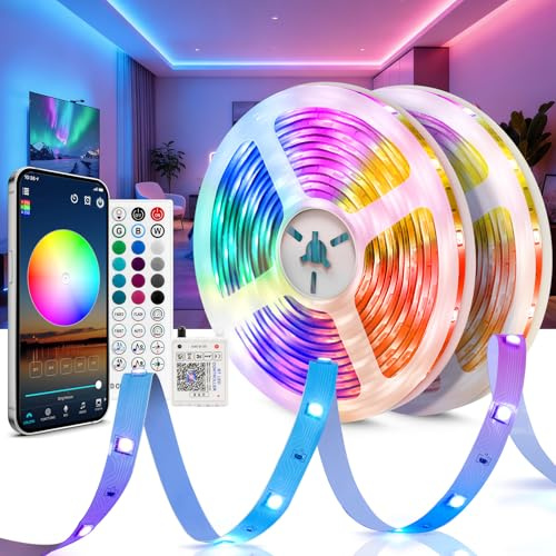 Beaeet Ruban LED 30m 24V RGB, Ruban LED Chambre avec Télécommande & App Bluetooth, LED Gaming, Bande LED Intérieur pour Plafond, Mur et Lit, Bandeau LED, Lumière LED 5050 (2×15m)