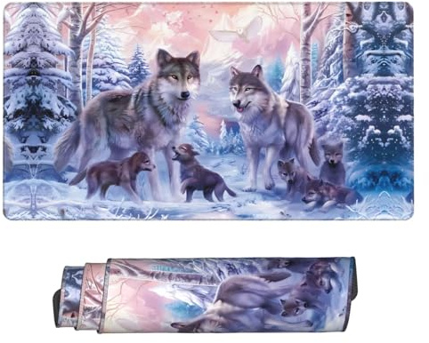 Poezjzw Langes Gaming-Mauspad mit Wölfen-Familie, große Schreibtischunterlage, Tastaturunterlage mit genähten Kanten, für Gaming und Büro, 40,6 x 74,9 cm