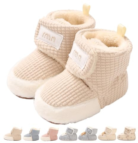 Stivaletti Neonata Neonato Pantofole Antiscivolo Termiche Fodera in Pile Babbucce Scarpe Invernali Morbido Cotone Scarpine Primi Passi Stivali da Neve Calzini Caldi Waffle Kaki 6-12 Mesi